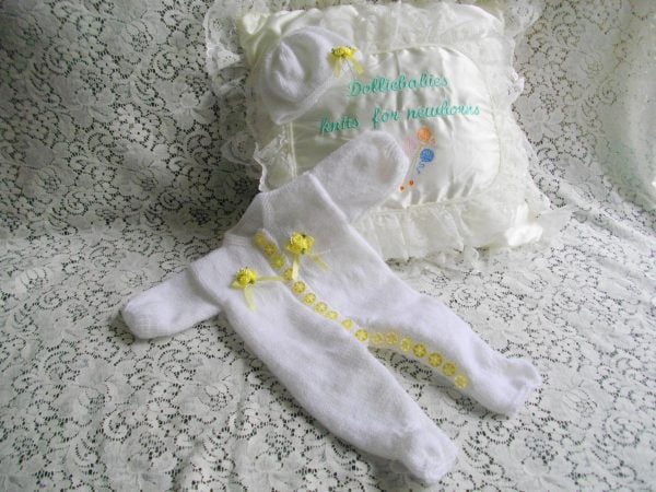 Hand knitted white romper/onsie for 15-16" reborn doll