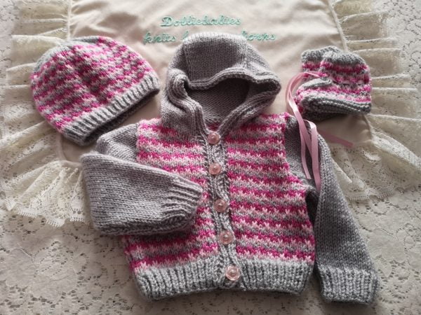 hand knitted newborn girls hooded jacket