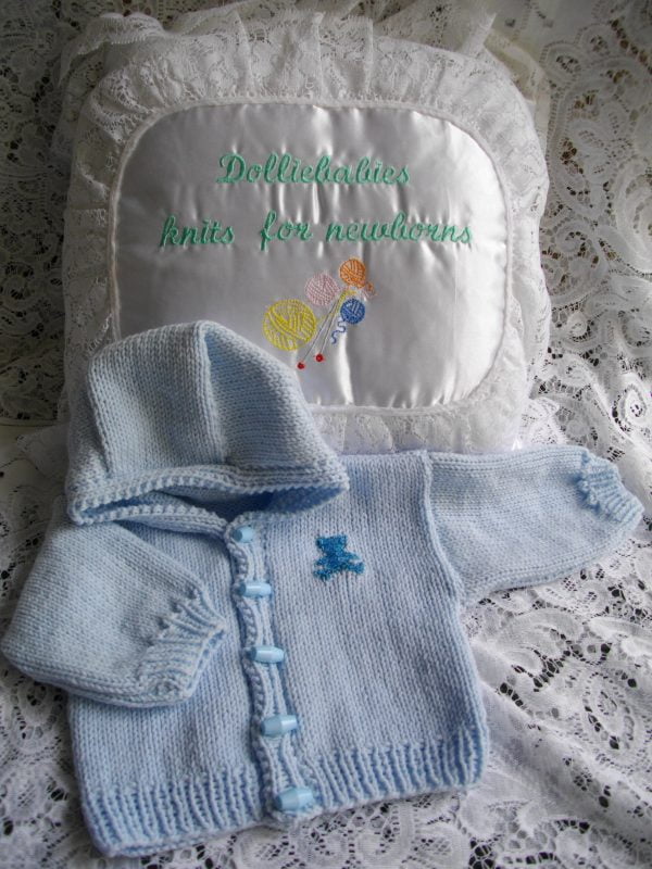hand knitted baby blue hooded jacket