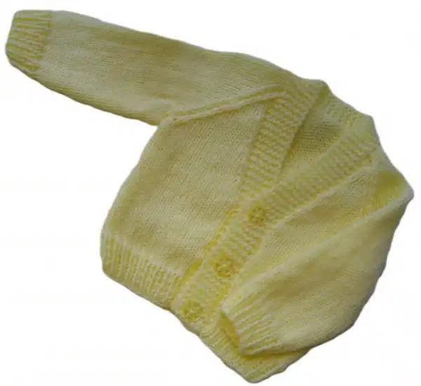 Hand Knitted Plain V neck baby cardigans - lemon