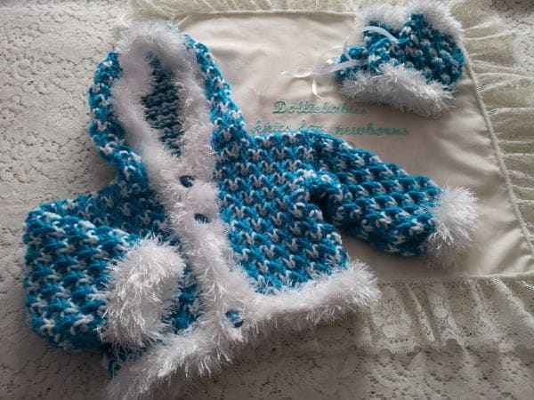 Hand knitted baby winter hooded jacket