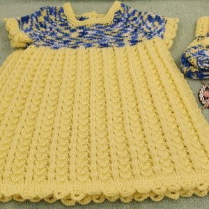Hand knitted 3-6 month lemon baby dress