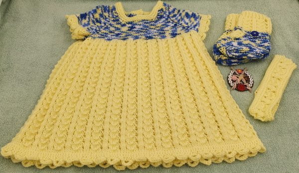 Hand knitted 3-6 month lemon baby dress